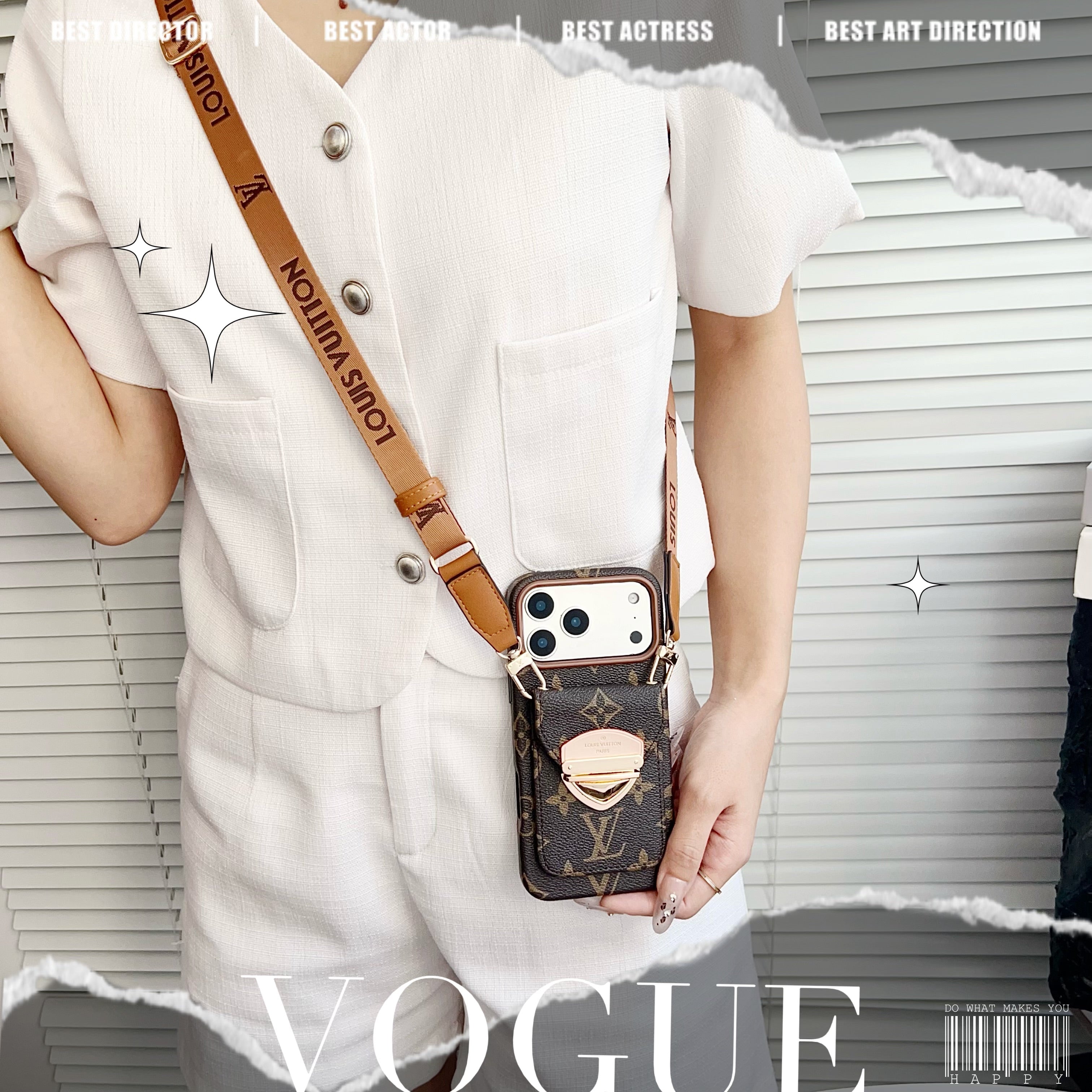 Luksusowe etui Crossbody na iPhone'a z kieszenią na kartę & Odpinany pasek