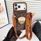 Luksusowe etui Crossbody na iPhone'a z kieszenią na kartę & Odpinany pasek