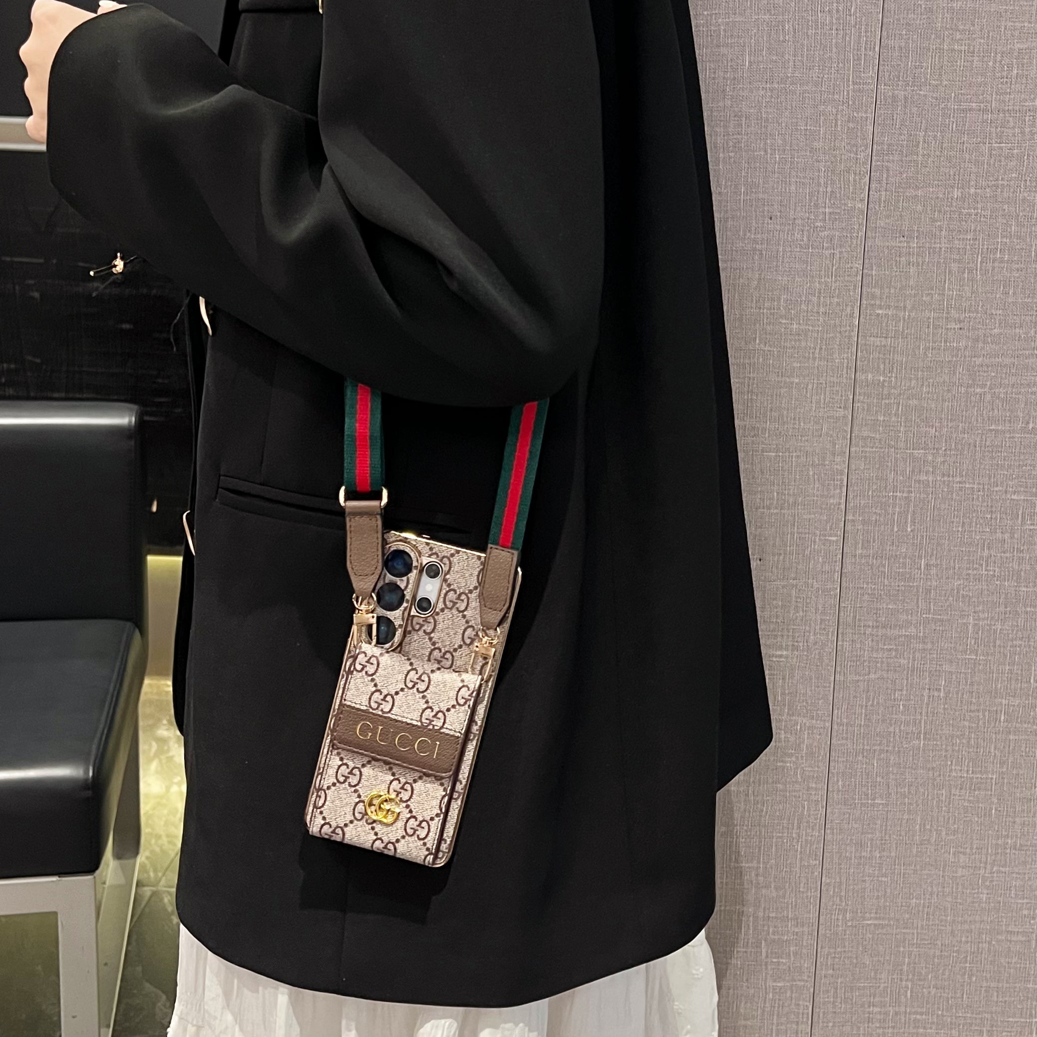 Luxury Advanced Leather Samsung Phone Case with Wallet and Strap.