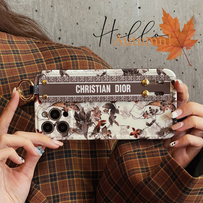 Capa para iPhone com pulseira de folha de bordo da moda