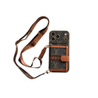 Vintage Monogram Phone Case with Pocket & Detachable Strap
