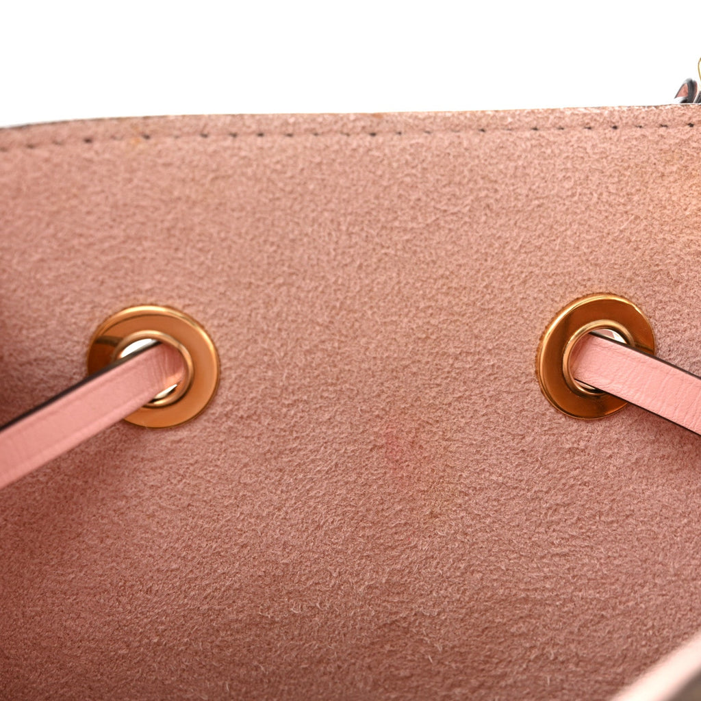 Classic Printed Canvas Bucket Bag with Soft Pink Leather Details