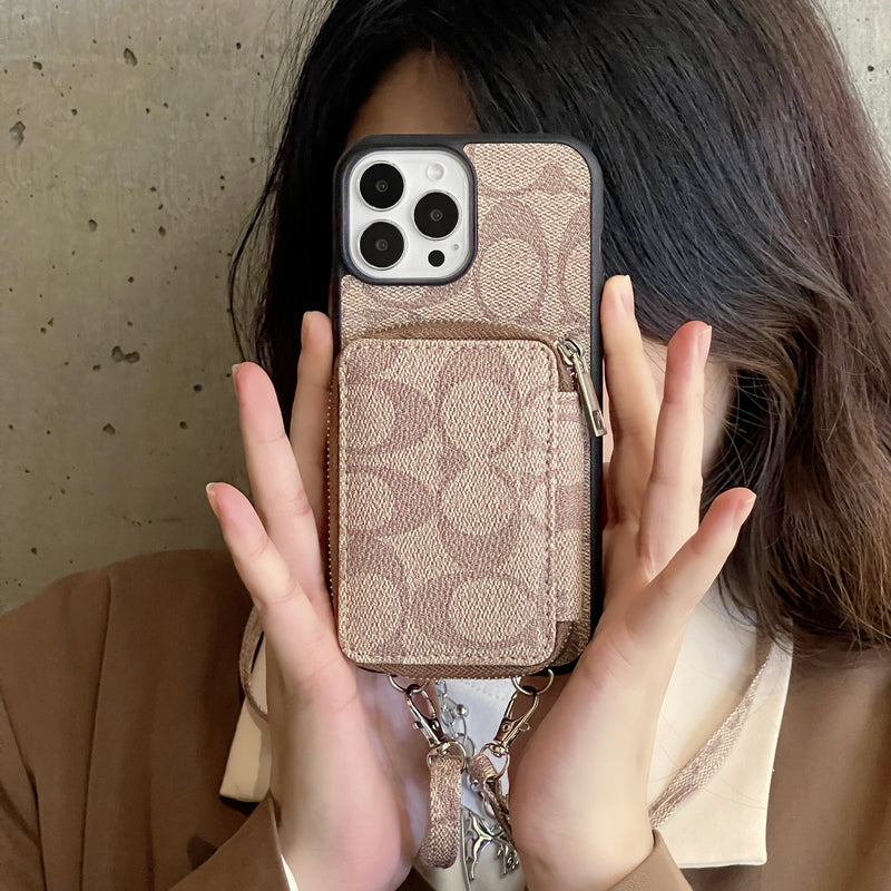 Coque iPhone classique avec portefeuille Café-LQB241412