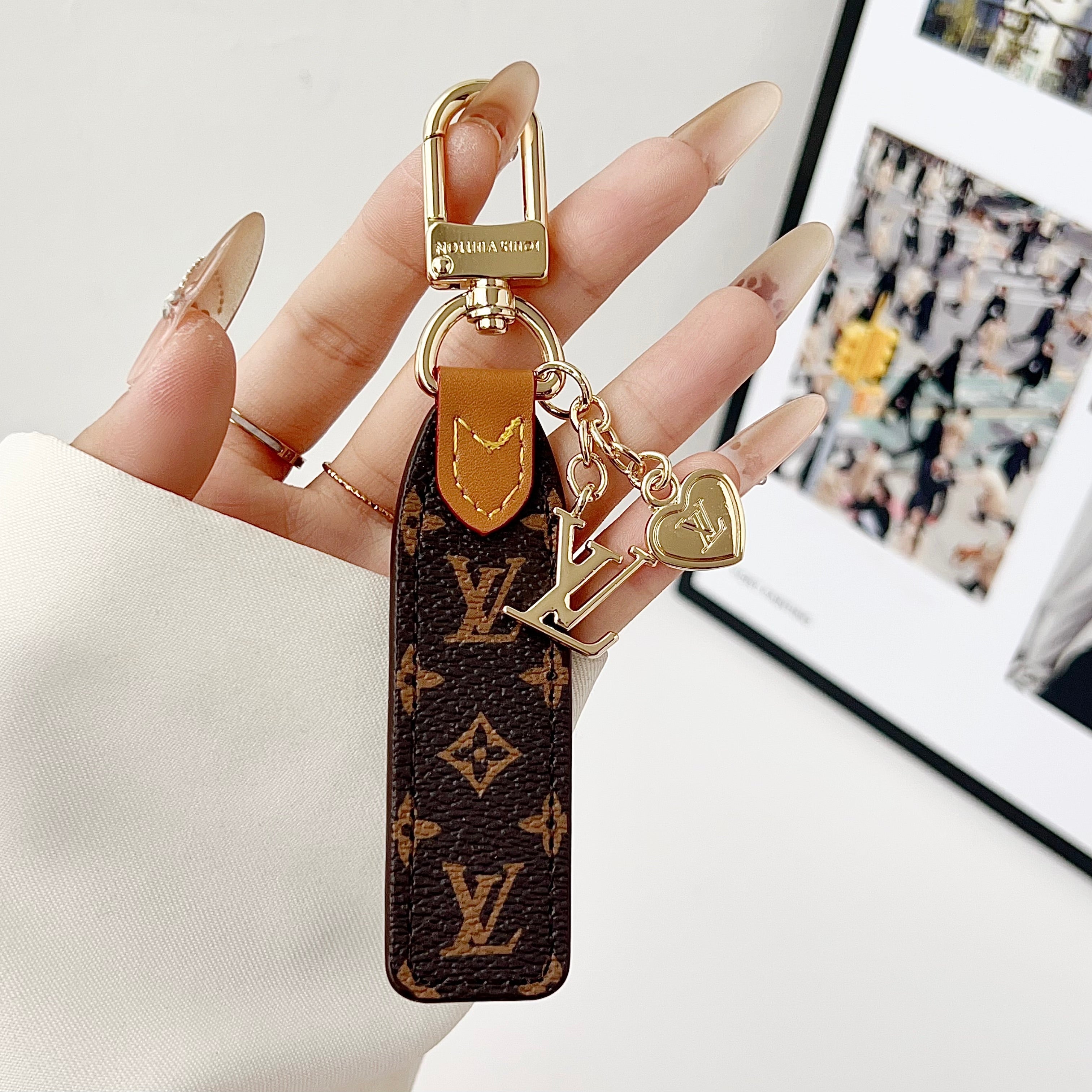 Luxury Leather Keychain Charm with Gold Accents