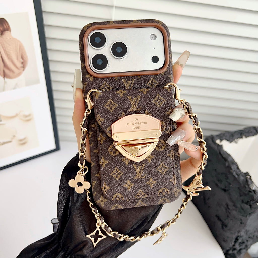 Luksusowe etui Crossbody na iPhone'a z kieszenią na kartę & Odpinany pasek