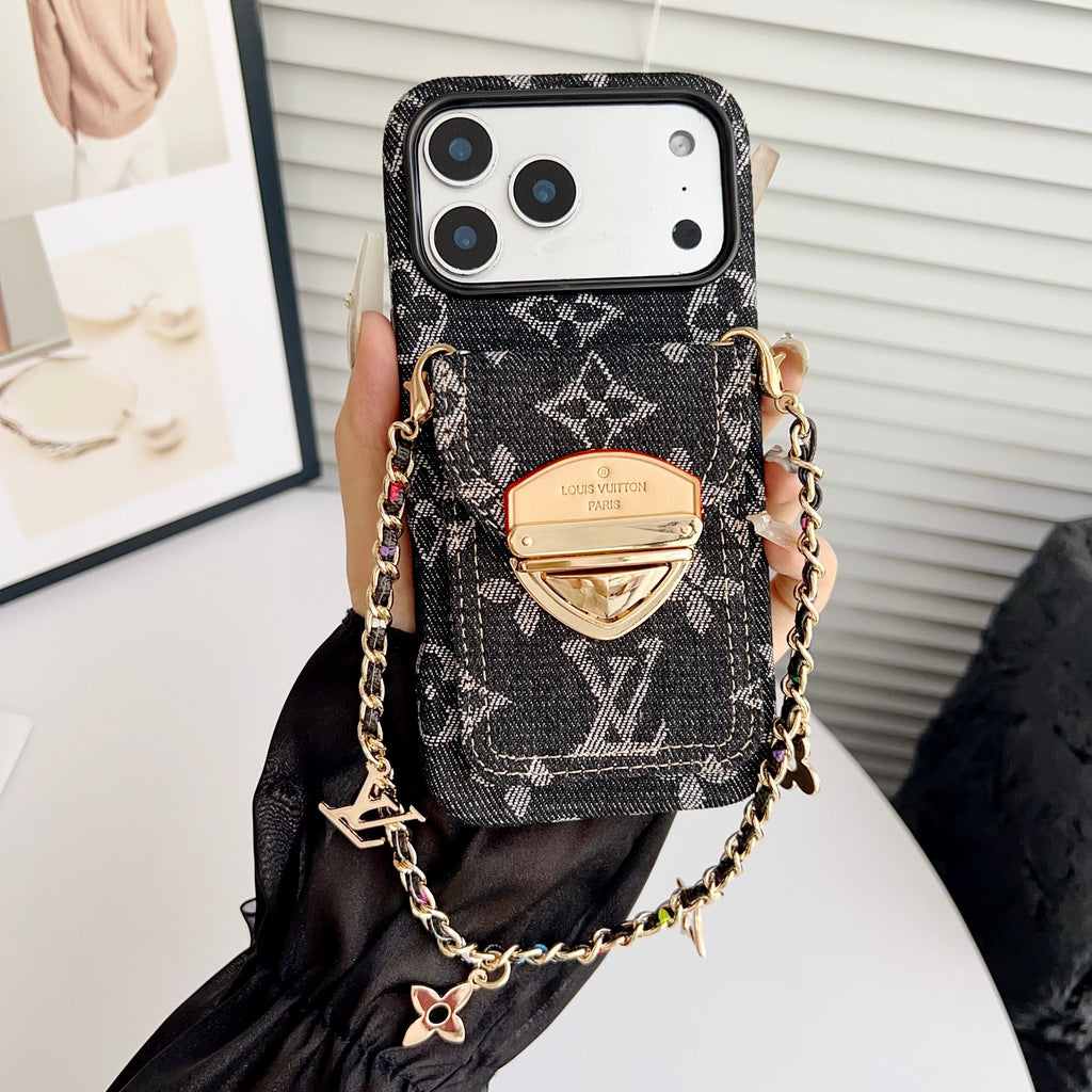 Luksusowe etui Crossbody na iPhone'a z kieszenią na kartę & Odpinany pasek