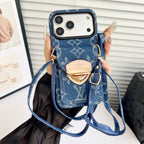 Luksusowe etui Crossbody na iPhone'a z kieszenią na kartę & Odpinany pasek