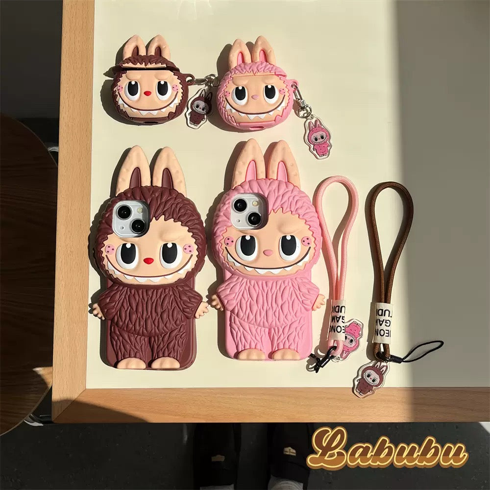 Funda de silicona con dibujos animados lindo Labubu Zimomo | Marrón Rosa - Funda para iPhone