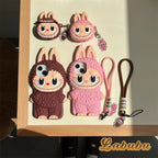Funda de silicona con dibujos animados lindo Labubu Zimomo | Marrón Rosa - Funda para iPhone