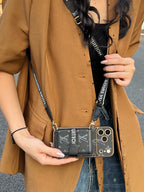 Vintage Monogram Phone Case with Pocket & Detachable Strap