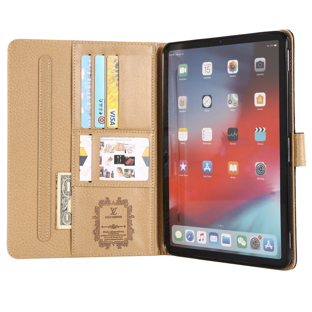 3D dombornyomott vászon monogram tok Apple iPad kihajtható fedél állvány funkcióval