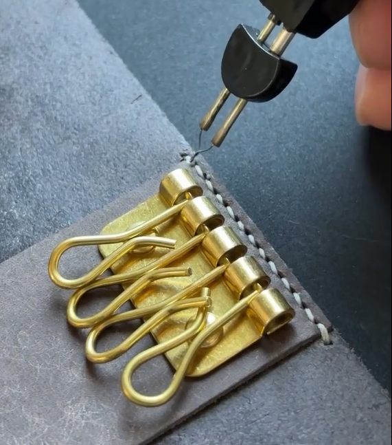 Handcrafted Vintage Leather Key Holder with Brass Hooks