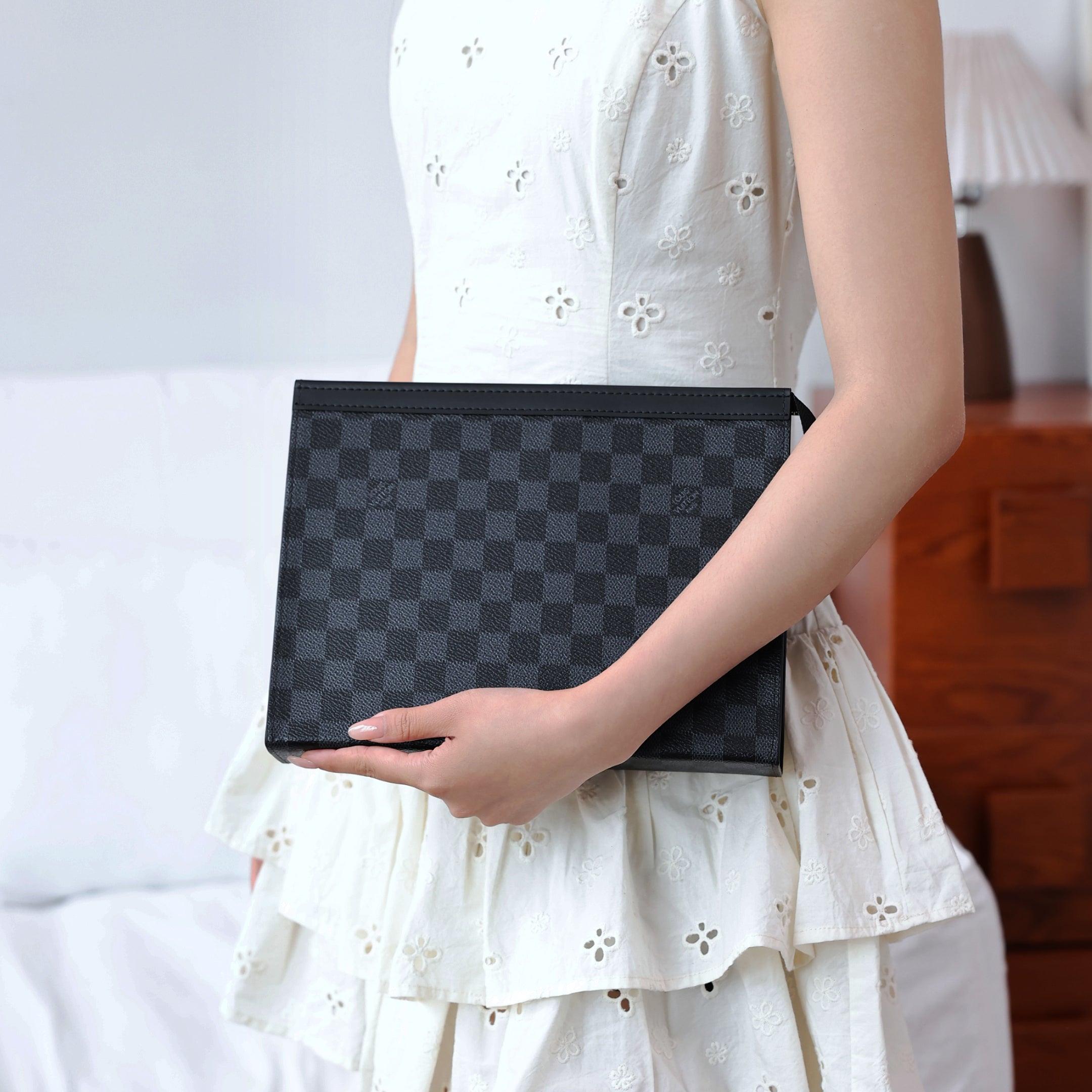 Vintage Check Leather Clutch