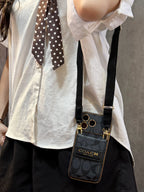 Vintage Signature Pattern Phone Case | Card Holder & Crossbody Strap