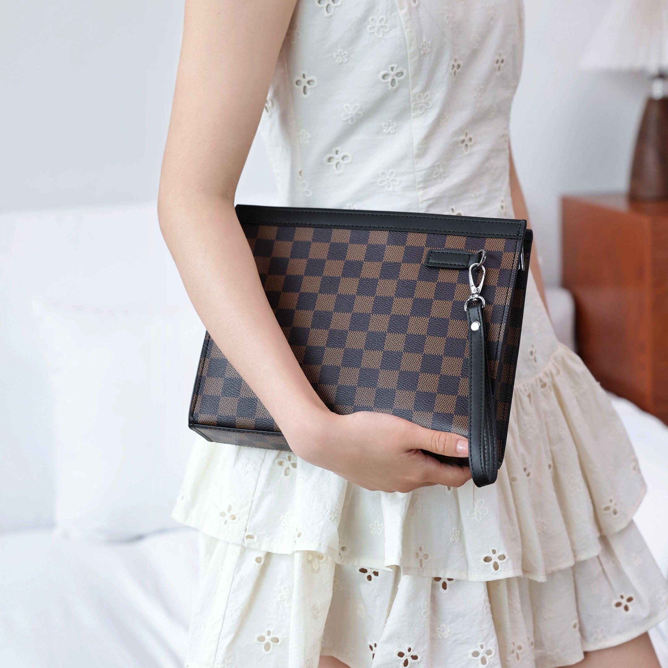 Vintage Check Leather Clutch