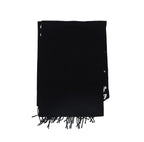 Black and white geometric pattern knitted scarf, fringed edge thermal shawl