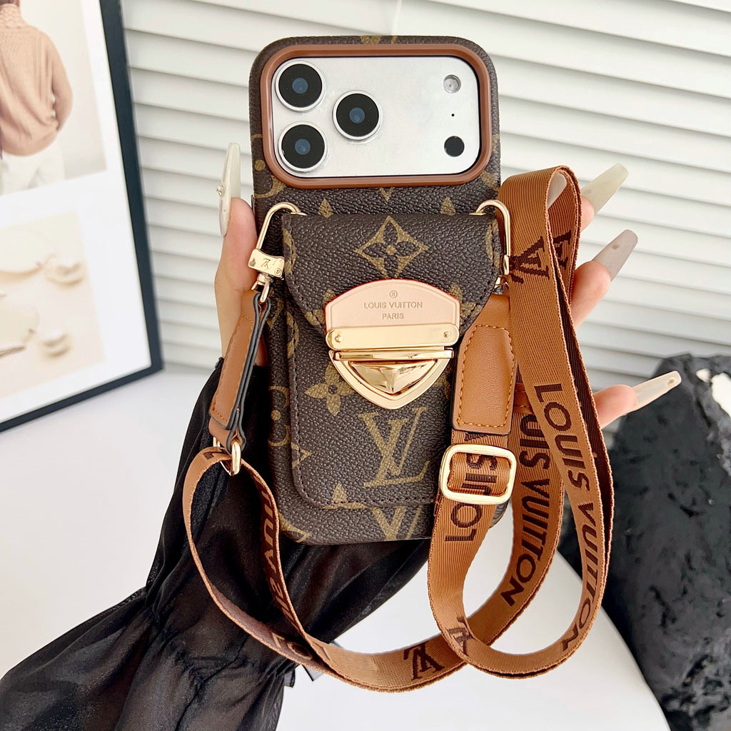 Luksusowe etui Crossbody na iPhone'a z kieszenią na kartę & Odpinany pasek