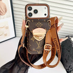 Luksusowe etui Crossbody na iPhone'a z kieszenią na kartę & Odpinany pasek