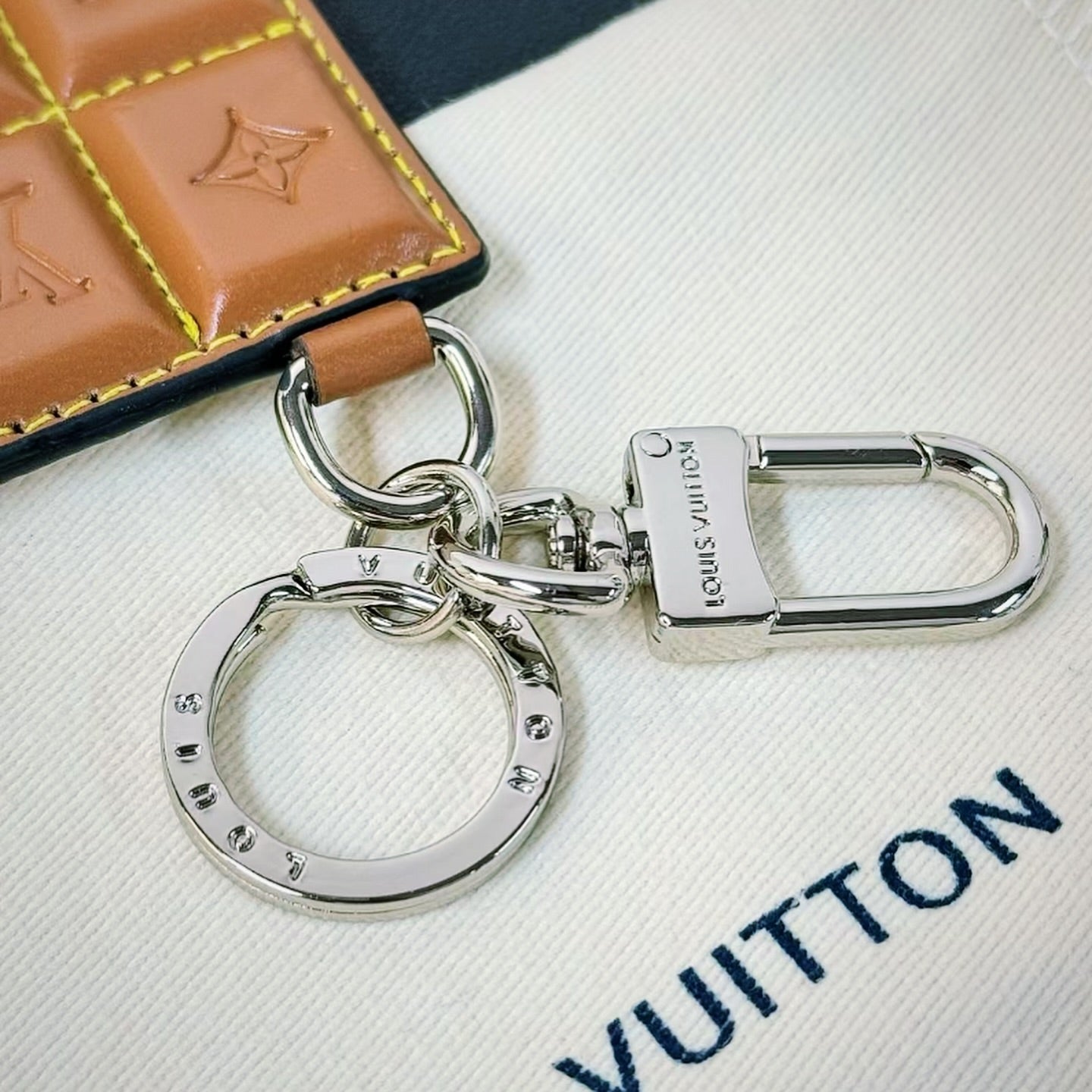 Quilted Chocolate-Style Leather Keychain