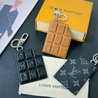 Quilted Chocolate-Style Leather Keychain