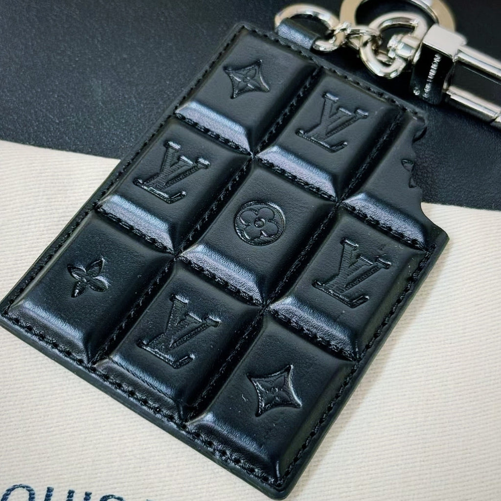 Quilted Chocolate-Style Leather Keychain