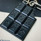 Quilted Chocolate-Style Leather Keychain