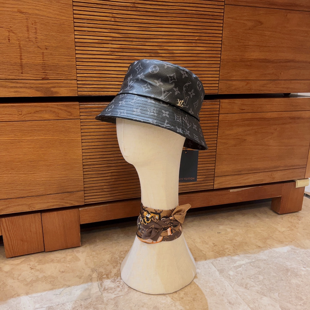 Luxury Monogram Leather Bucket Hat | Luxury Designer 1v Hat