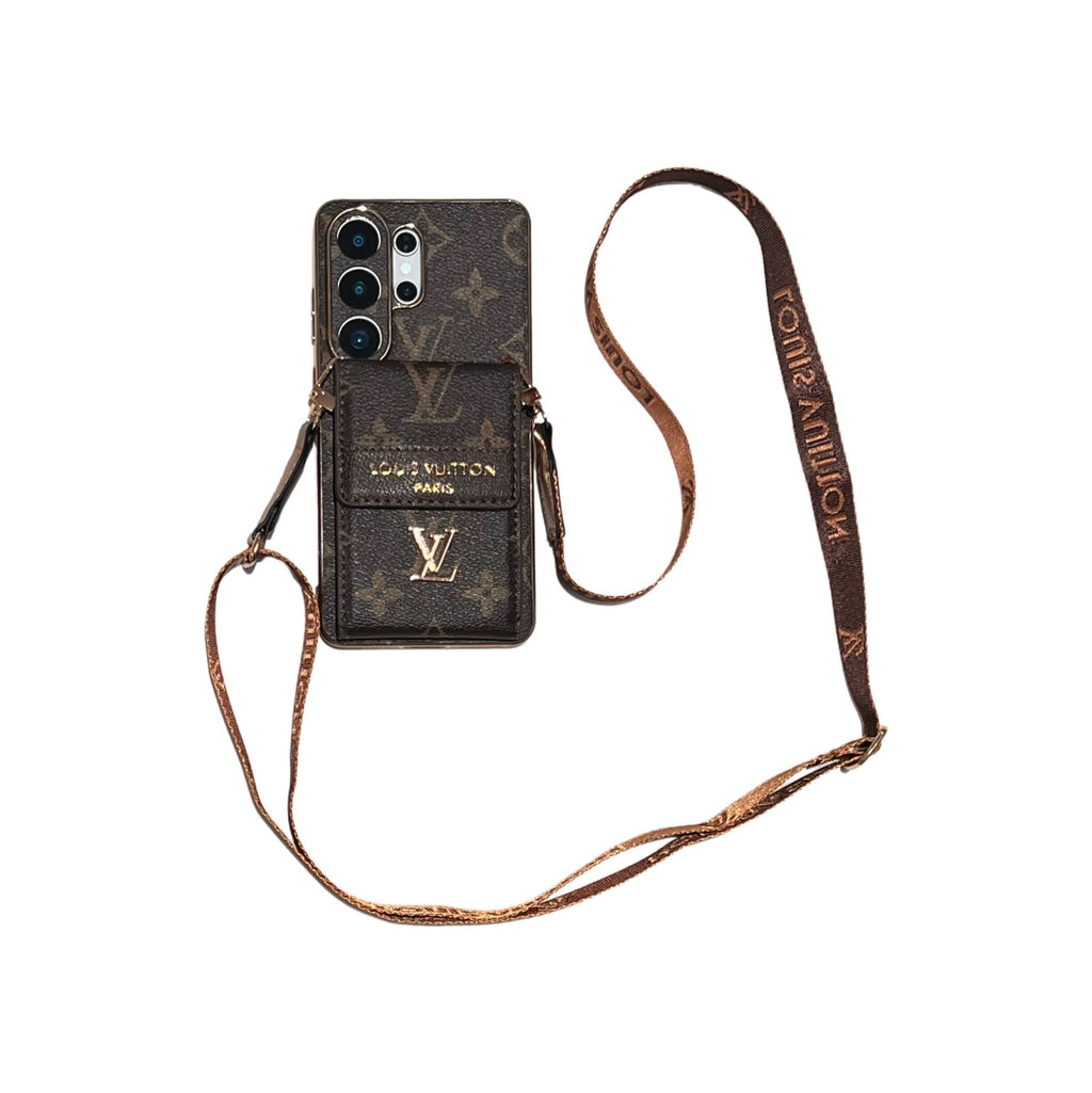Luxury Advanced Leather Samsung Phone Case with Wallet and Strap.
