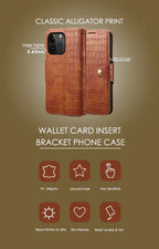 Alligator Print iPhone tok pénztárcával és szíjjal