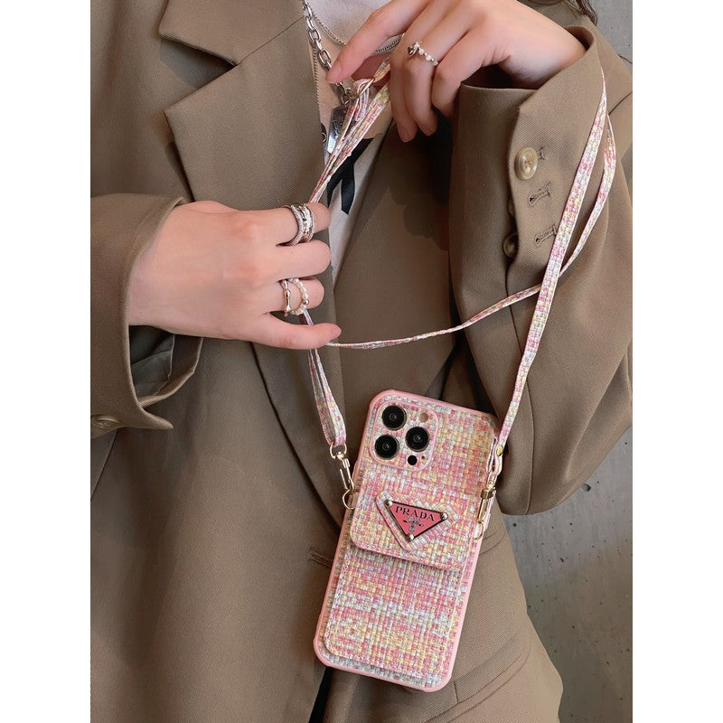 Luxusní Weave Card Bag Crossbody pouzdro na iPhone