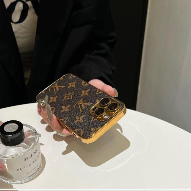 Custodia per iPhone monogramma classica di lusso con bordi placcati in oro