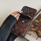 Klassiek iPhone-hoesje met portemonnee Donkerbruin-HP240513
