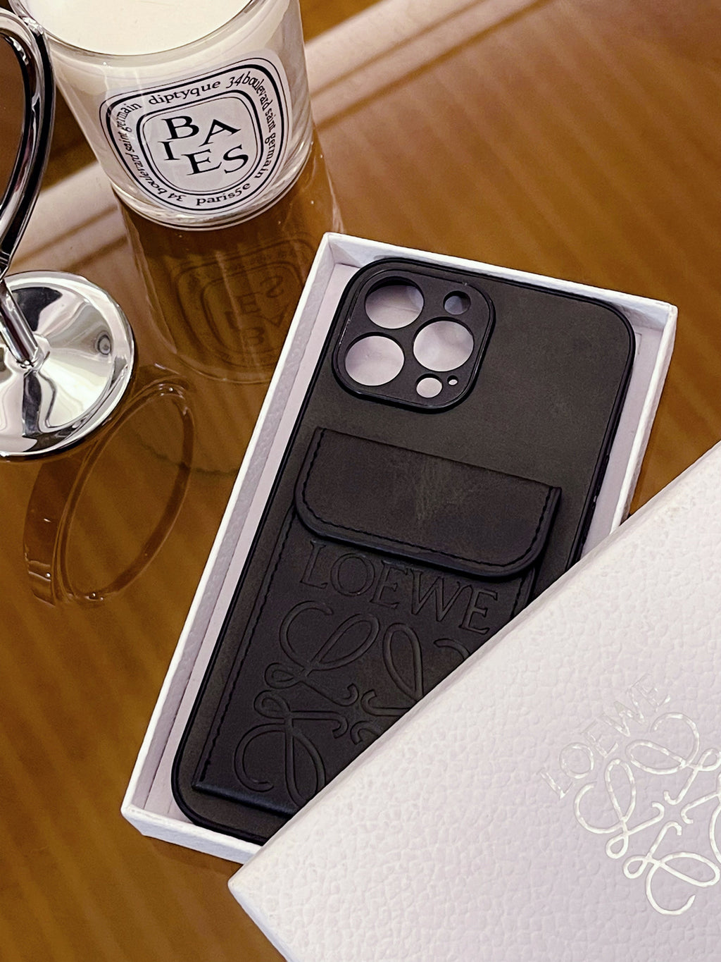 Luksusowe etui na iPhone'a z uchwytem na kartę, czarne-LZP241448