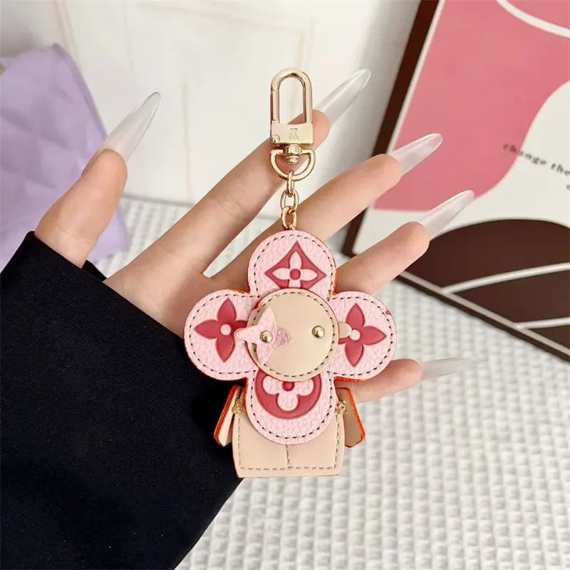 Flower Leather Bag Charm | Cute Keychain & Handbag Accessory
