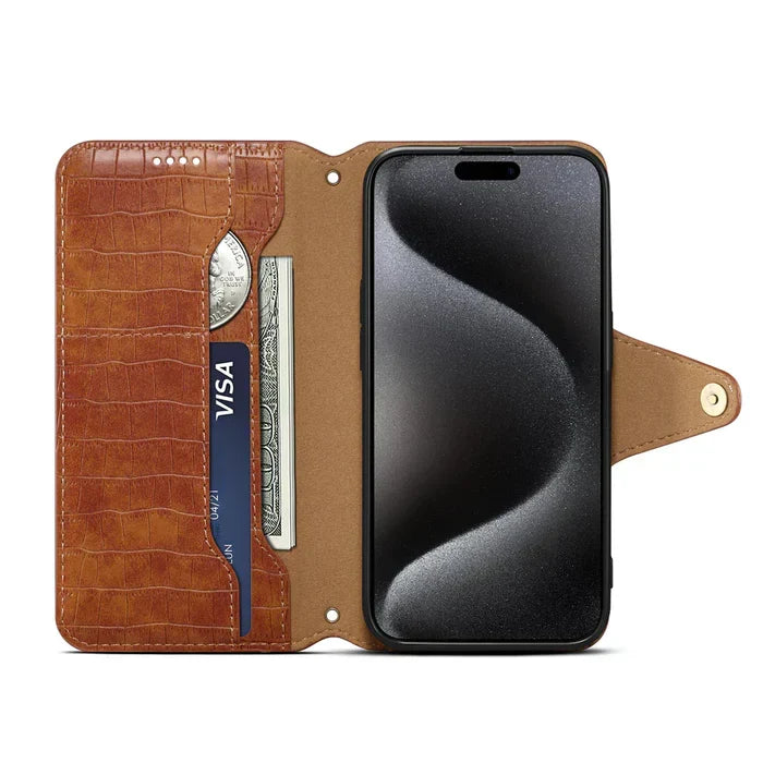 Alligator Print iPhone tok pénztárcával és szíjjal