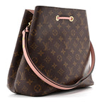 Classic Printed Canvas Bucket Bag with Soft Pink Leather Details