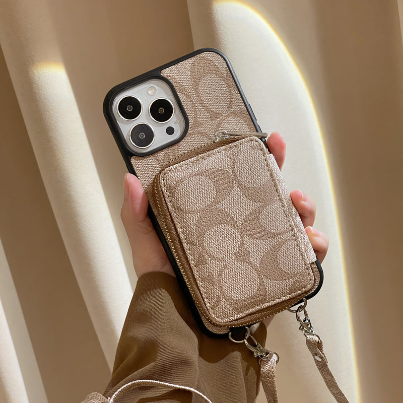 Coque iPhone classique avec portefeuille Café-LQB241412
