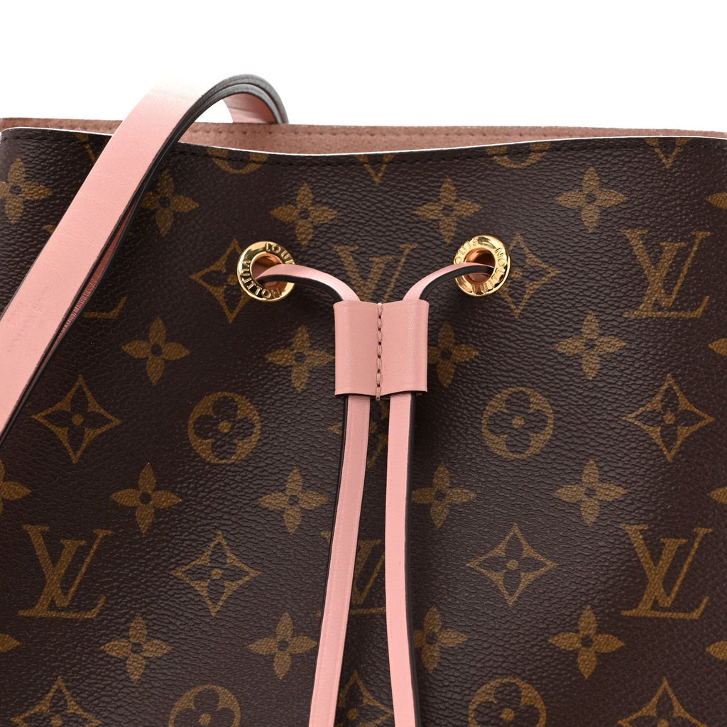 Classic Printed Canvas Bucket Bag with Soft Pink Leather Details
