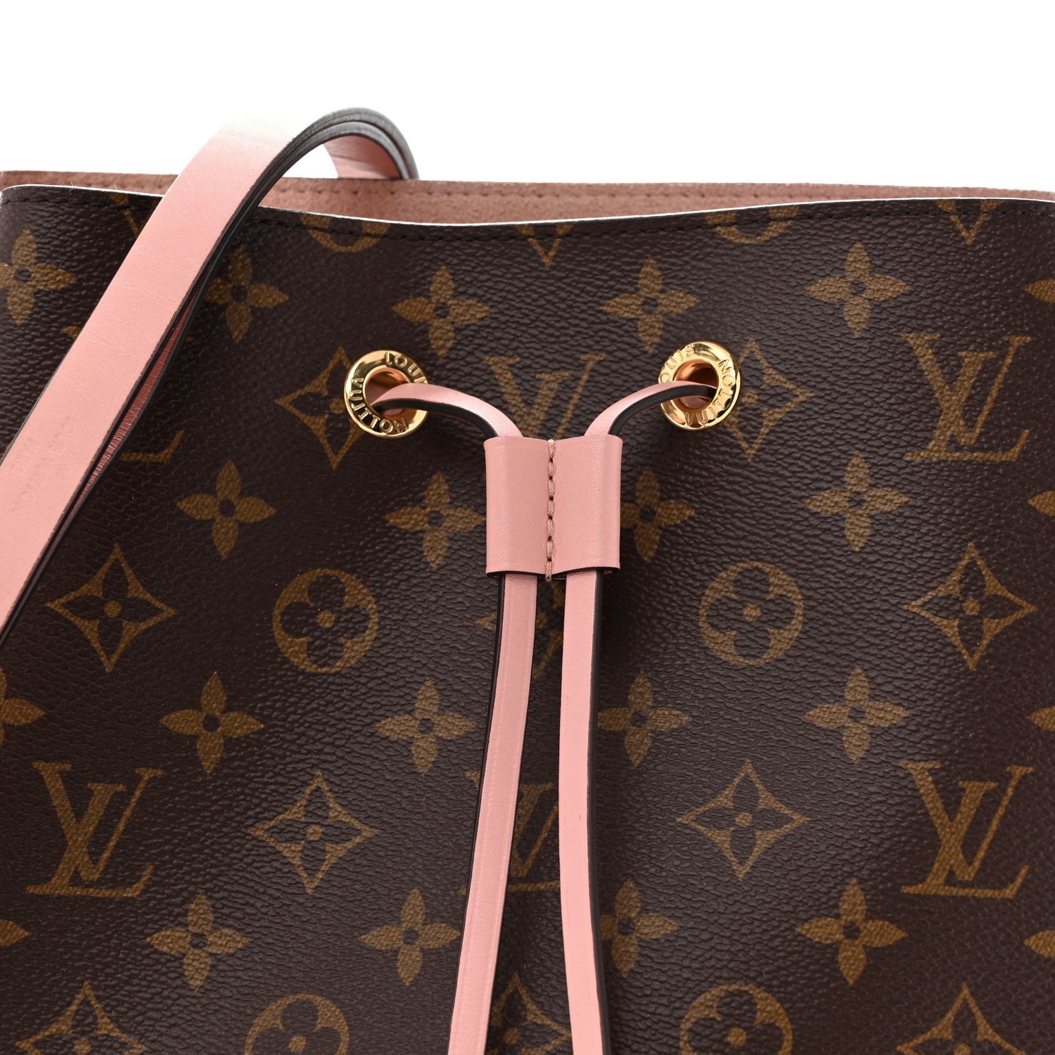 Classic Printed Canvas Bucket Bag with Soft Pink Leather Details