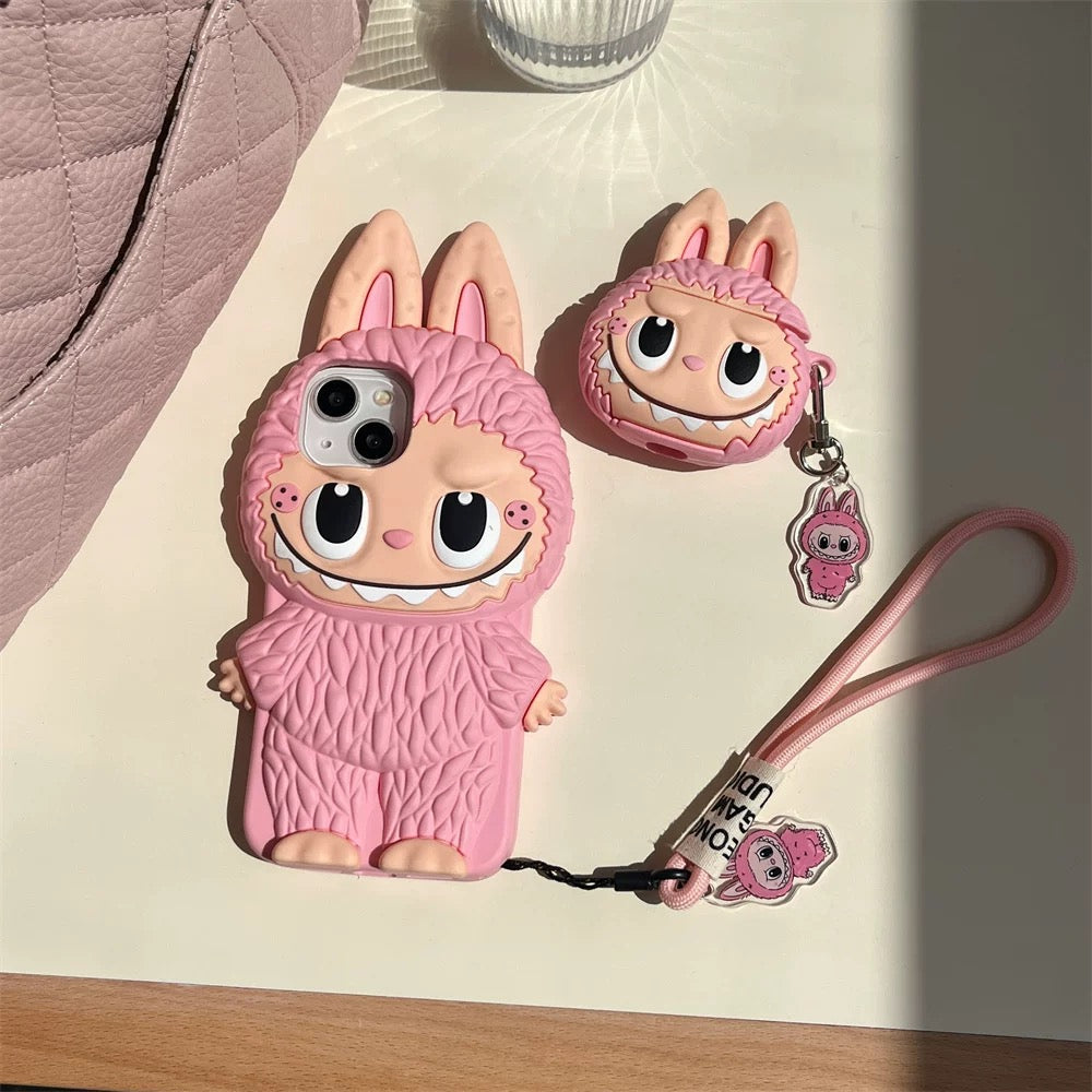 Funda de silicona con dibujos animados lindo Labubu Zimomo | Marrón Rosa - Funda para iPhone