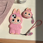 Funda de silicona con dibujos animados lindo Labubu Zimomo | Marrón Rosa - Funda para iPhone