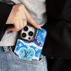Coque iPhone de luxe en cuir bleu