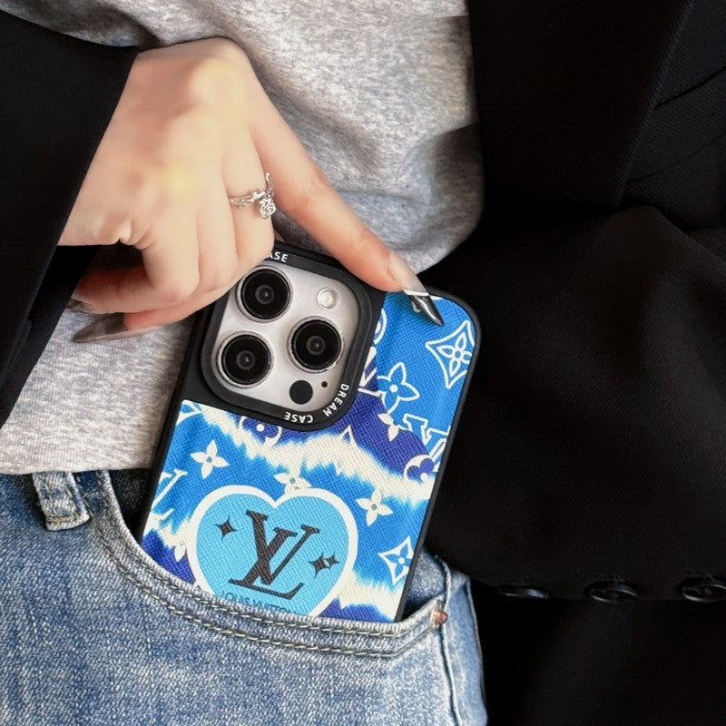 Coque iPhone de luxe en cuir bleu