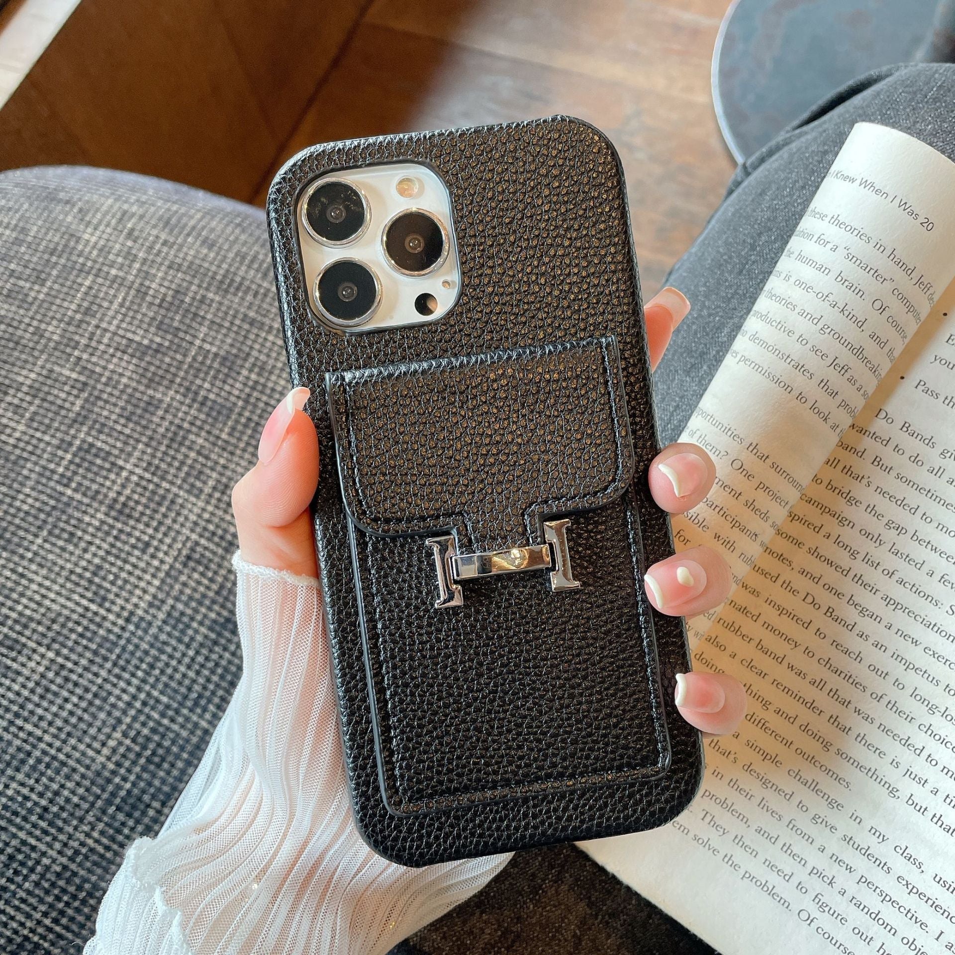 H kártyatartó bőr iPhone tok