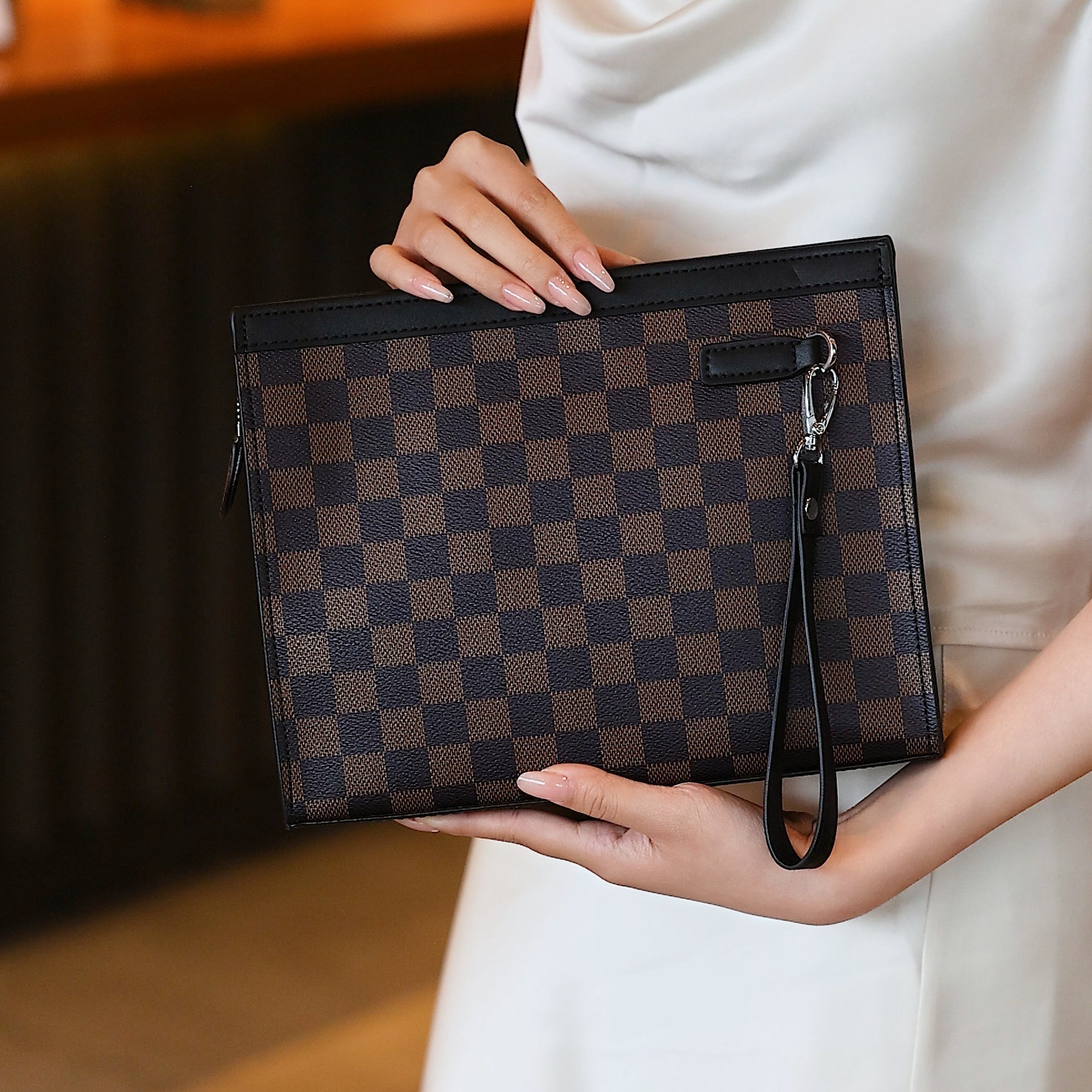 Vintage Check Leather Clutch