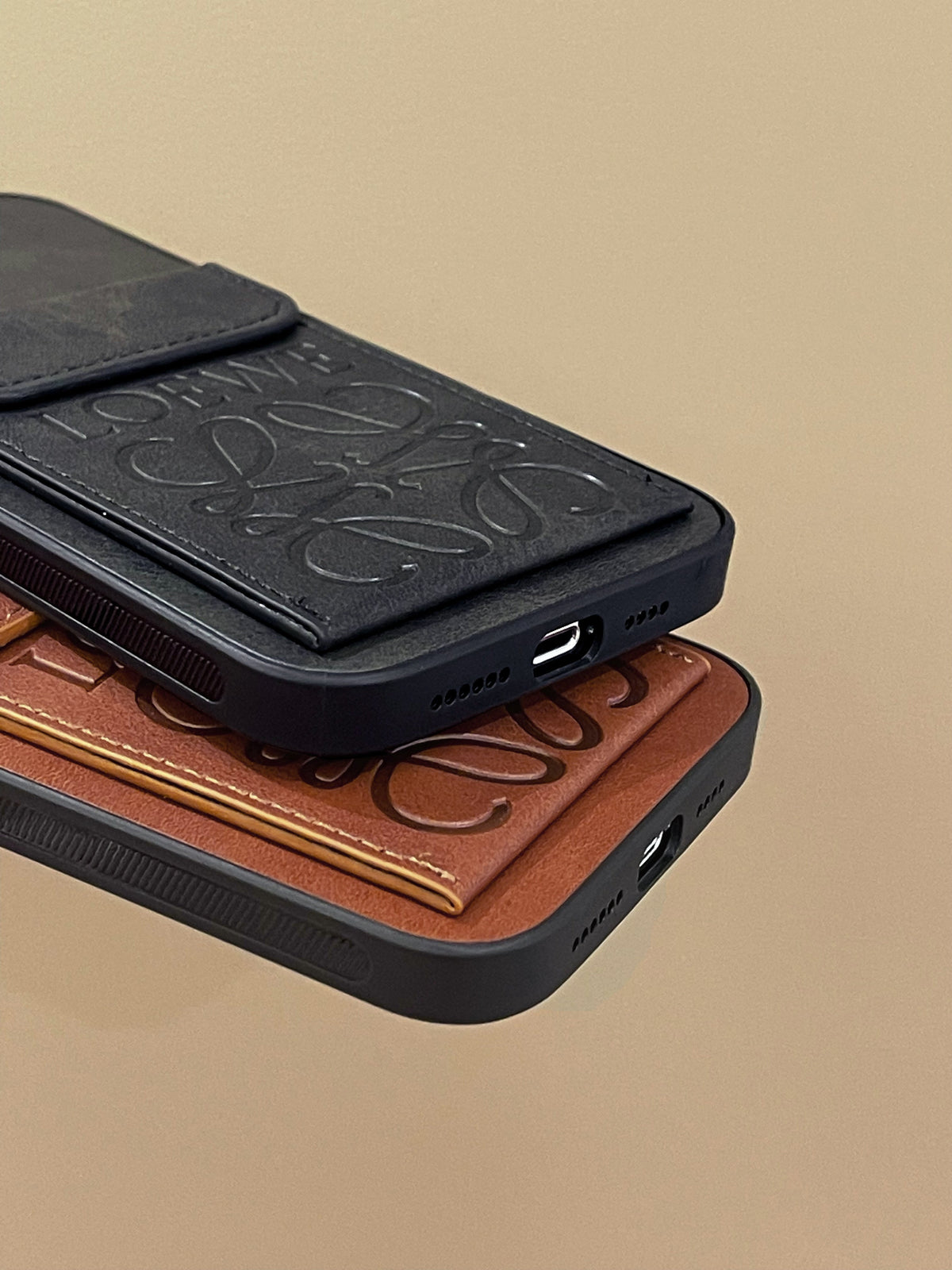 Luxury iPhone Case With Card Holder Brown-LZP241448
