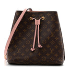 Classic Printed Canvas Bucket Bag with Soft Pink Leather Details