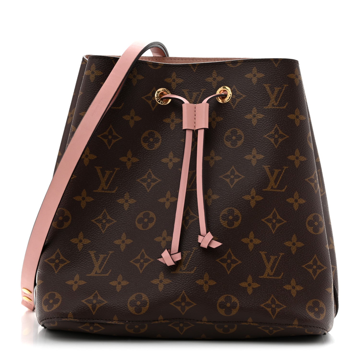Classic Printed Canvas Bucket Bag with Soft Pink Leather Details