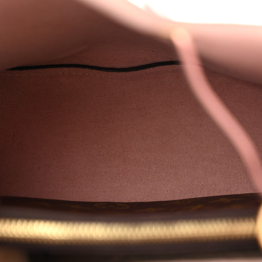 Classic Printed Canvas Bucket Bag with Soft Pink Leather Details