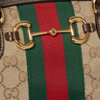 Leather Trim Jacquard Mini Boston Handbag with Metal Ornament